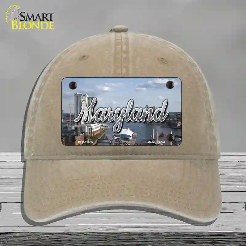 Maryland River Skyline State Novelty License Plate Hat Unconstructed Cotton / Khaki