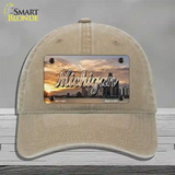 Michigan City Sunset State Novelty License Plate Hat Unconstructed Cotton / Khaki