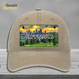 Minnesota City Skyline Sunset State Novelty License Plate Hat Unconstructed Cotton / Khaki