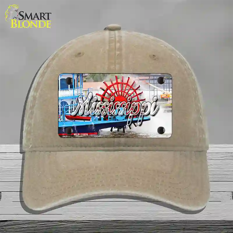 Mississippi Boat State Novelty License Plate Hat Unconstructed Cotton / Khaki