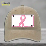 Breast Cancer Ribbon Novelty License Plate Hat Unconstructed Cotton / Khaki