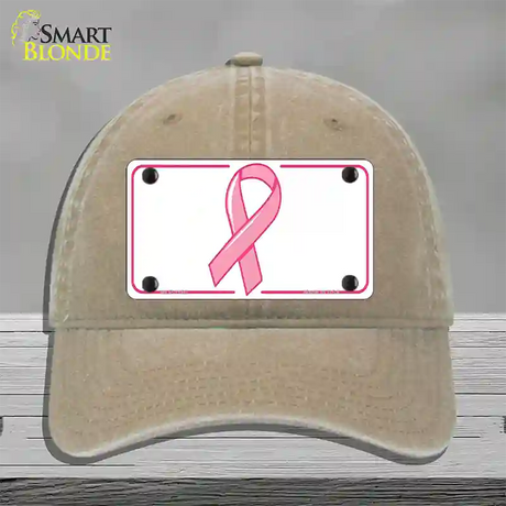 Breast Cancer Ribbon Novelty License Plate Hat Unconstructed Cotton / Khaki