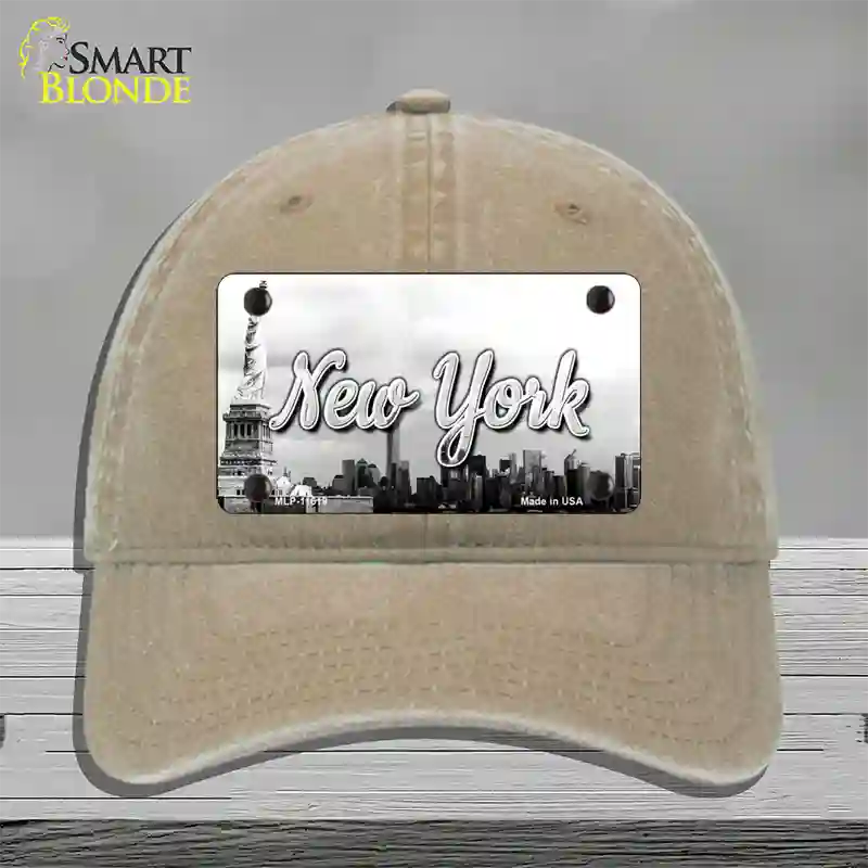 New York Statue of Liberty State Novelty License Plate Hat Unconstructed Cotton / Khaki