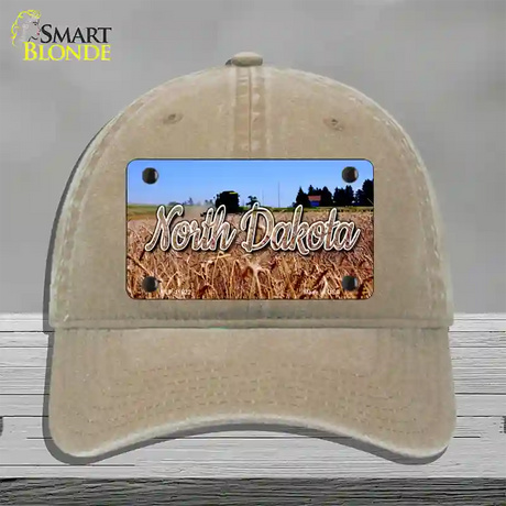 North Dakota Wheat Farm State Novelty License Plate Hat Unconstructed Cotton / Khaki