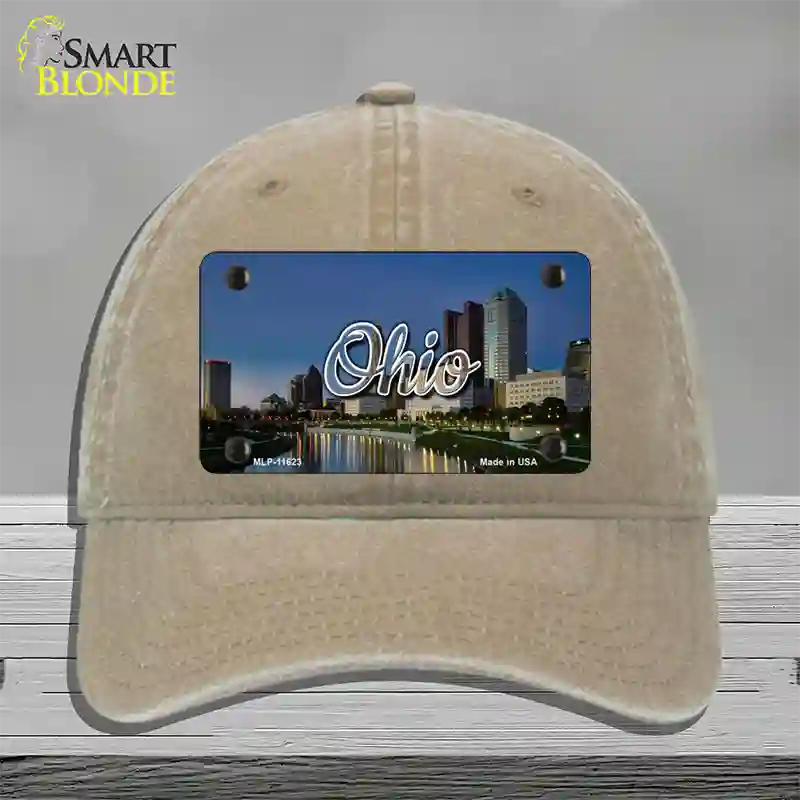 Ohio River City Skyline State Novelty License Plate Hat Unconstructed Cotton / Khaki