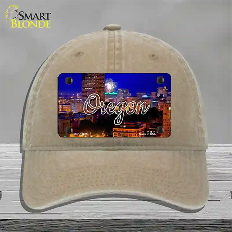 Oregon Firework City Lights State Novelty License Plate Hat Unconstructed Cotton / Khaki