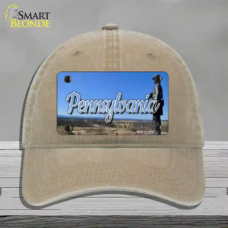 Pennsylvania Gettysburg Statue State Novelty License Plate Hat Unconstructed Cotton / Khaki