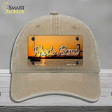 Rhode Island River Sunset State Novelty License Plate Hat Unconstructed Cotton / Khaki