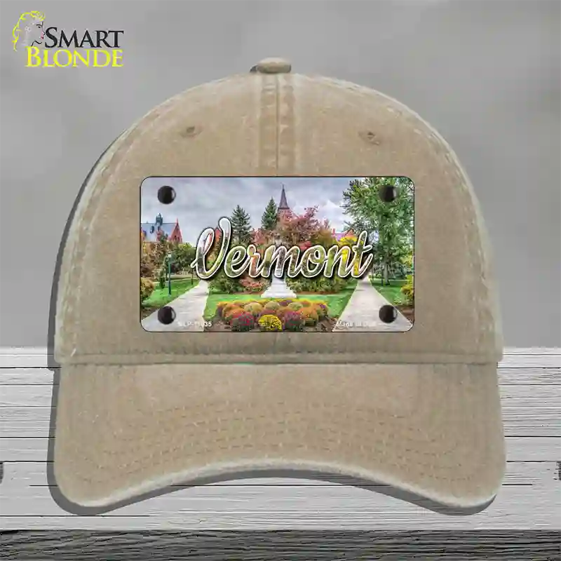 Vermont State Building State Novelty License Plate Hat Unconstructed Cotton / Khaki