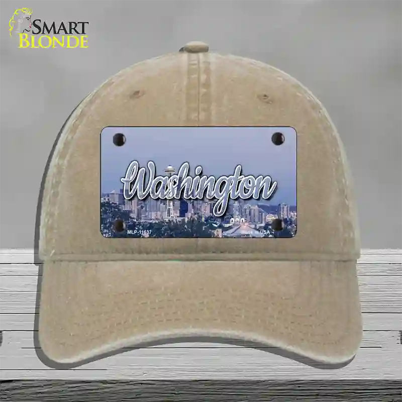 Washington Space Needle State Novelty License Plate Hat Unconstructed Cotton / Khaki