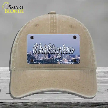 Washington Space Needle State Novelty License Plate Hat Unconstructed Cotton / Khaki