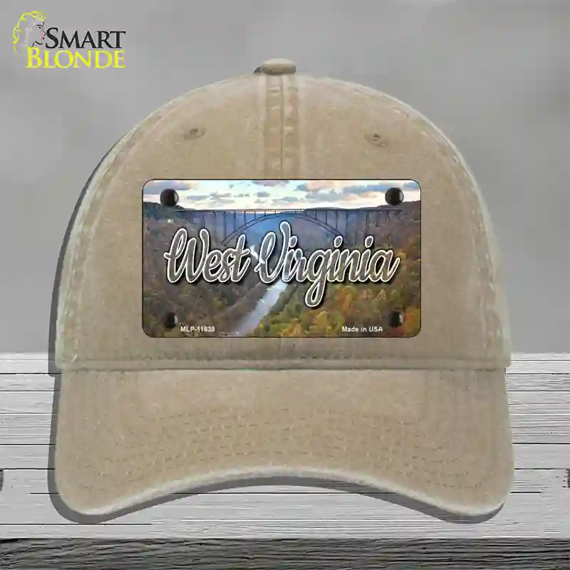 West Virginia River Bridge State Novelty License Plate Hat Unconstructed Cotton / Khaki