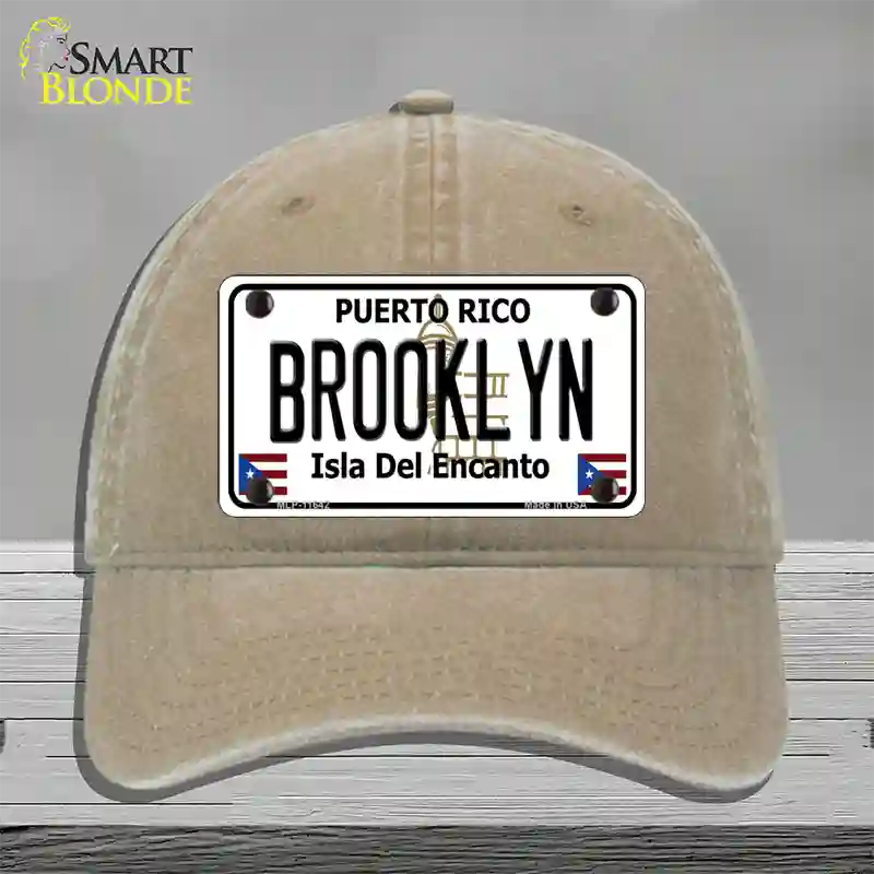 Brooklyn Puerto Rico Novelty License Plate Hat Unconstructed Cotton / Khaki