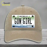 Gun Girl Michigan Novelty License Plate Hat Unconstructed Cotton / Khaki