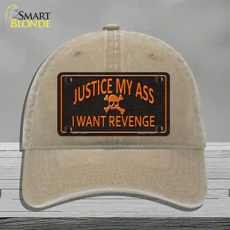 Justice My Ass Novelty License Plate Hat Unconstructed Cotton / Khaki