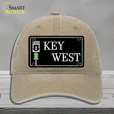 Key West Highway Sign Novelty License Plate Hat Unconstructed Cotton / Khaki