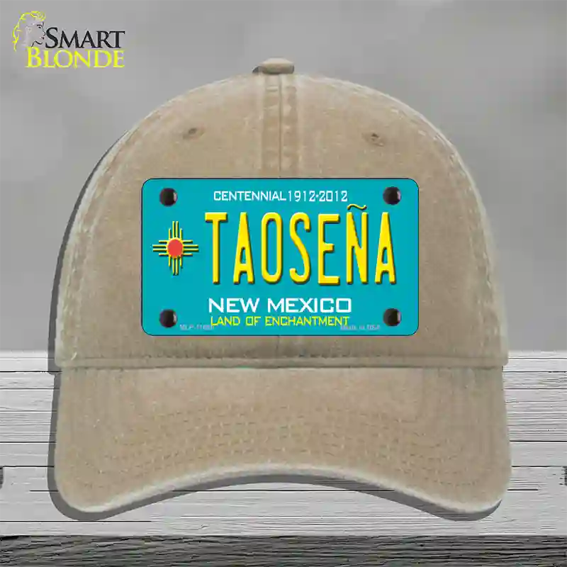 Taosena Teal New Mexico Novelty License Plate Hat Unconstructed Cotton / Khaki