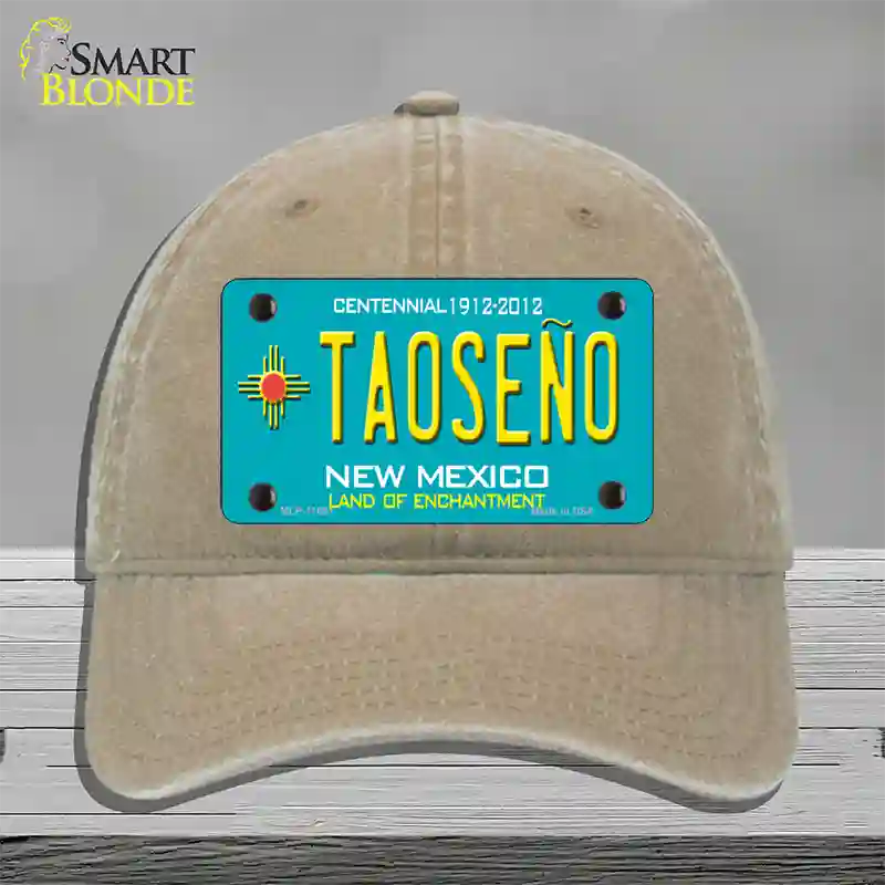 Taoseno Teal New Mexico Novelty License Plate Hat Unconstructed Cotton / Khaki