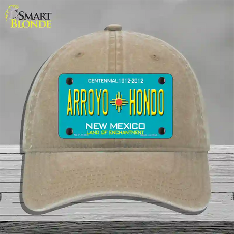 Arroyo Hondo Teal New Mexico Novelty License Plate Hat Unconstructed Cotton / Khaki