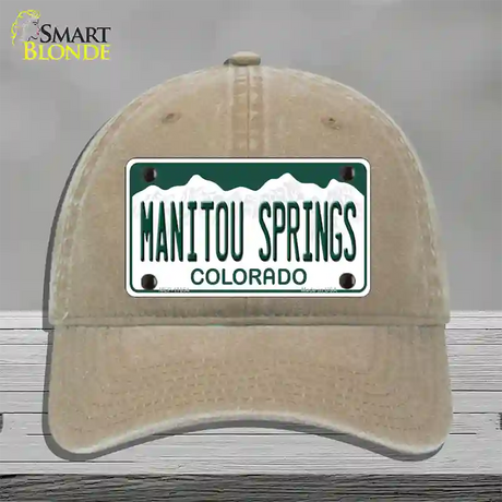 Manitou Springs Colorado Novelty License Plate Hat Unconstructed Cotton / Khaki