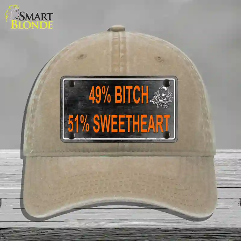 49 Percent Bitch 51 Percent Sweet Novelty License Plate Hat Unconstructed Cotton / Khaki