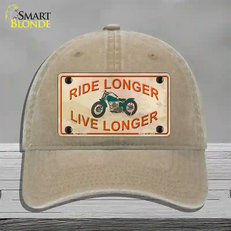 Ride Longer Live Longer Novelty License Plate Hat Unconstructed Cotton / Khaki