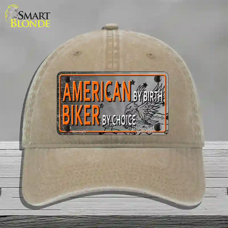 American Biker Novelty License Plate Hat Unconstructed Cotton / Khaki