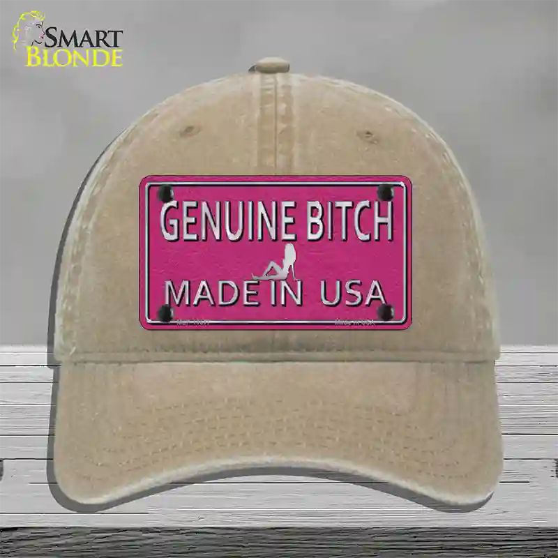 Genuine Bitch Made In USA Novelty License Plate Hat Unconstructed Cotton / Khaki