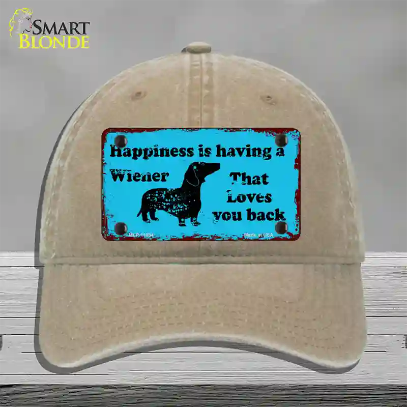 Happiness Is Having A Wiener Novelty License Plate Hat Unconstructed Cotton / Khaki