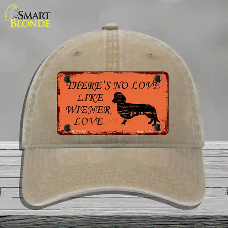 Wiener Love Novelty License Plate Hat Unconstructed Cotton / Khaki