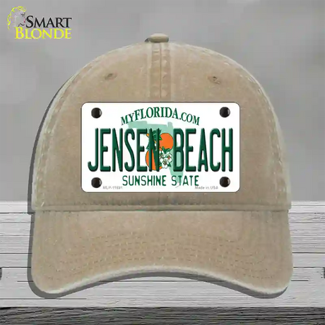 Jensen Beach Florida Novelty License Plate Hat Unconstructed Cotton / Khaki