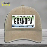 Grandpa Michigan Novelty License Plate Hat Unconstructed Cotton / Khaki