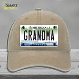 Grandma Michigan Novelty License Plate Hat Unconstructed Cotton / Khaki