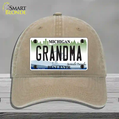 Grandma Michigan Novelty License Plate Hat Unconstructed Cotton / Khaki