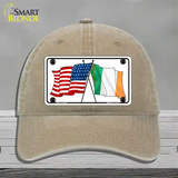 Ireland USA Crossed Flag Novelty License Plate Hat Unconstructed Cotton / Khaki