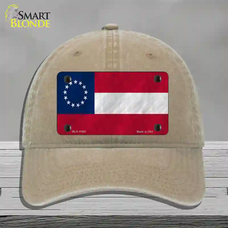 First Confederate Flag 13 Stars Novelty License Plate Hat Unconstructed Cotton / Khaki