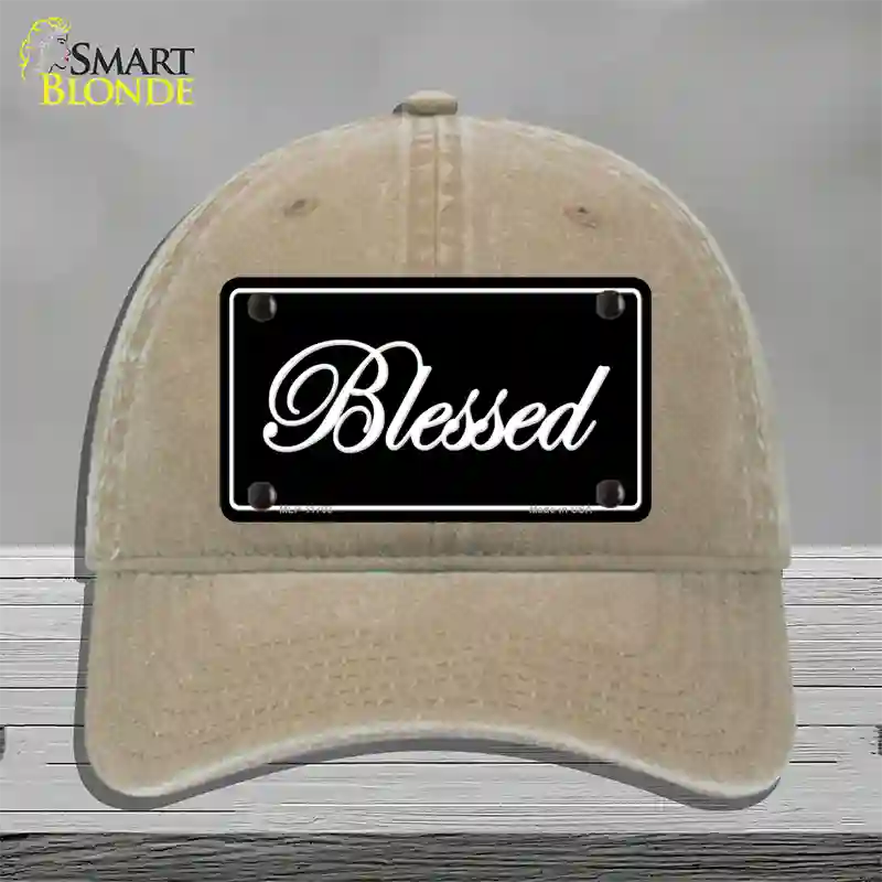 Blessed Black Novelty License Plate Hat Unconstructed Cotton / Khaki