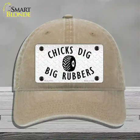 Chicks Dig Big Rubbers Novelty License Plate Hat Unconstructed Cotton / Khaki