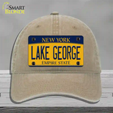 Lake George New York Novelty License Plate Hat Unconstructed Cotton / Khaki