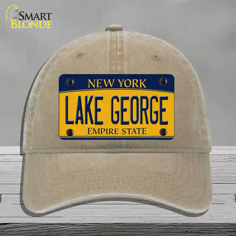 Lake George New York Novelty License Plate Hat Unconstructed Cotton / Khaki