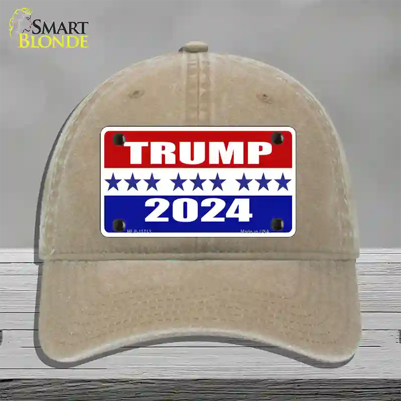 Trump 2024 Star Novelty License Plate Hat Unconstructed Cotton / Khaki