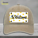 Welcome Bee Novelty License Plate Hat Unconstructed Cotton / Khaki