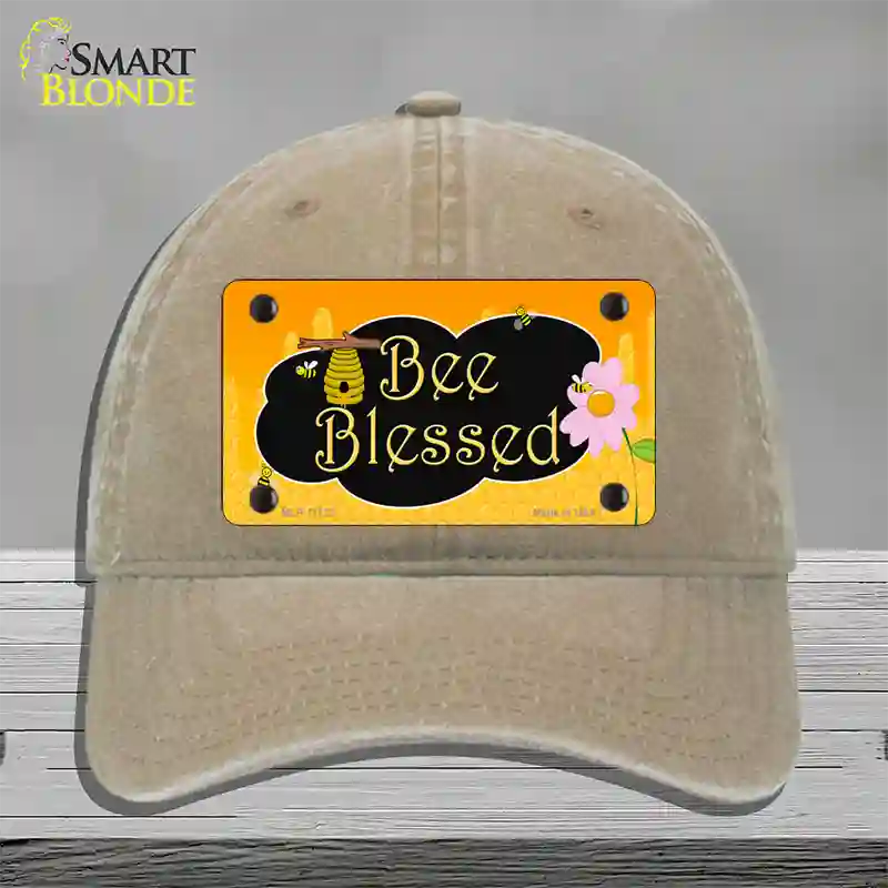 Bee Blessed Honey Hive Novelty License Plate Hat Unconstructed Cotton / Khaki