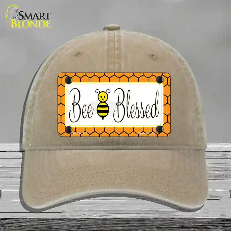 Bee Blessed Simple Novelty License Plate Hat Unconstructed Cotton / Khaki