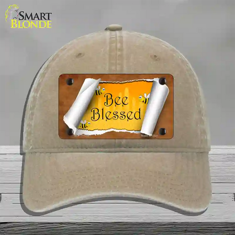 Bee Blessed Scroll Novelty License Plate Hat Unconstructed Cotton / Khaki