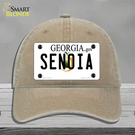 Senoia Georgia State Novelty License Plate Hat Unconstructed Cotton / Khaki