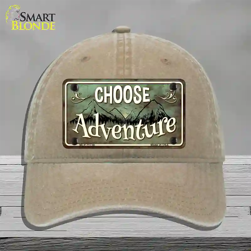 Choose Adventure Novelty License Plate Hat Unconstructed Cotton / Khaki