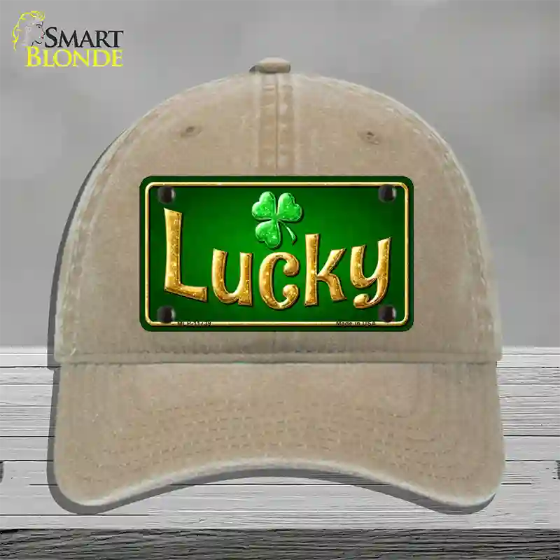 Lucky Irish Novelty License Plate Hat Unconstructed Cotton / Khaki