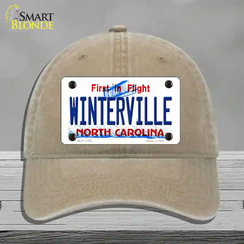 Winterville North Carolina State Novelty License Plate Hat Unconstructed Cotton / Khaki