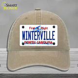 Winterville North Carolina State Novelty License Plate Hat Unconstructed Cotton / Khaki